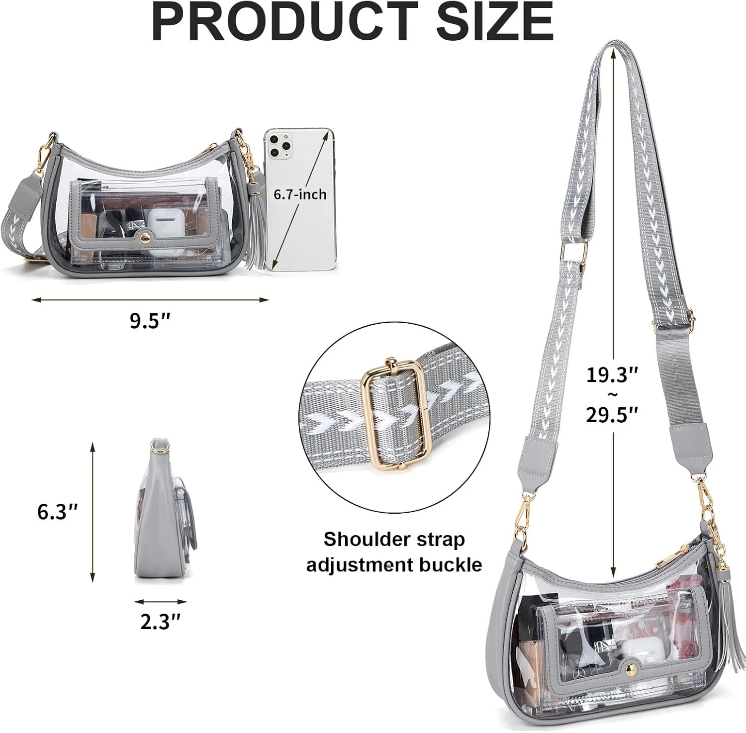 Clear Bag for Stadium Events, Clear Purses for Women, Crossbody Stadium Approved