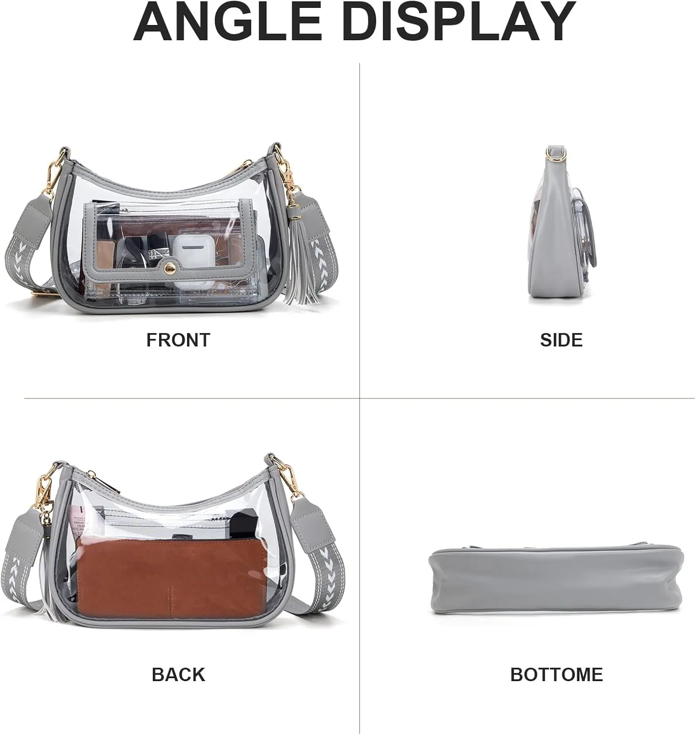 Clear Bag for Stadium Events, Clear Purses for Women, Crossbody Stadium Approved