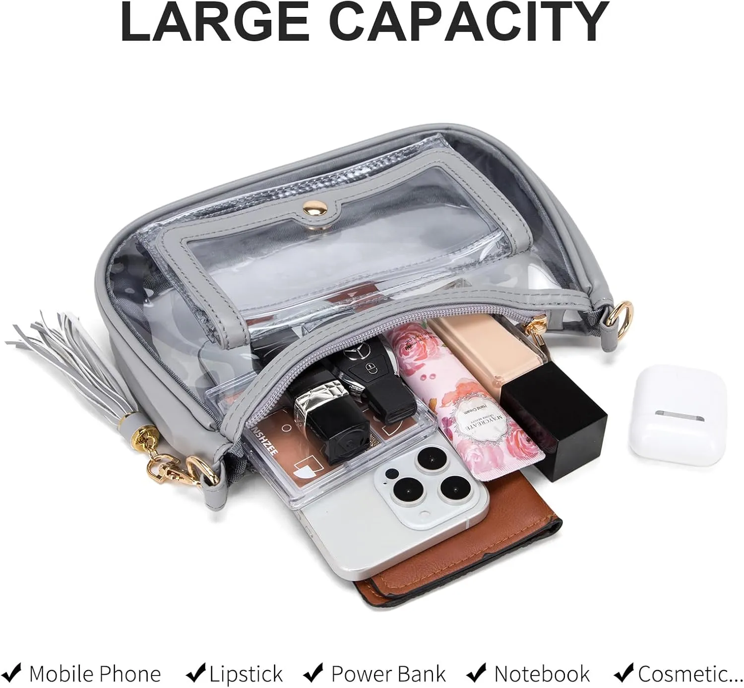 Clear Bag for Stadium Events, Clear Purses for Women, Crossbody Stadium Approved