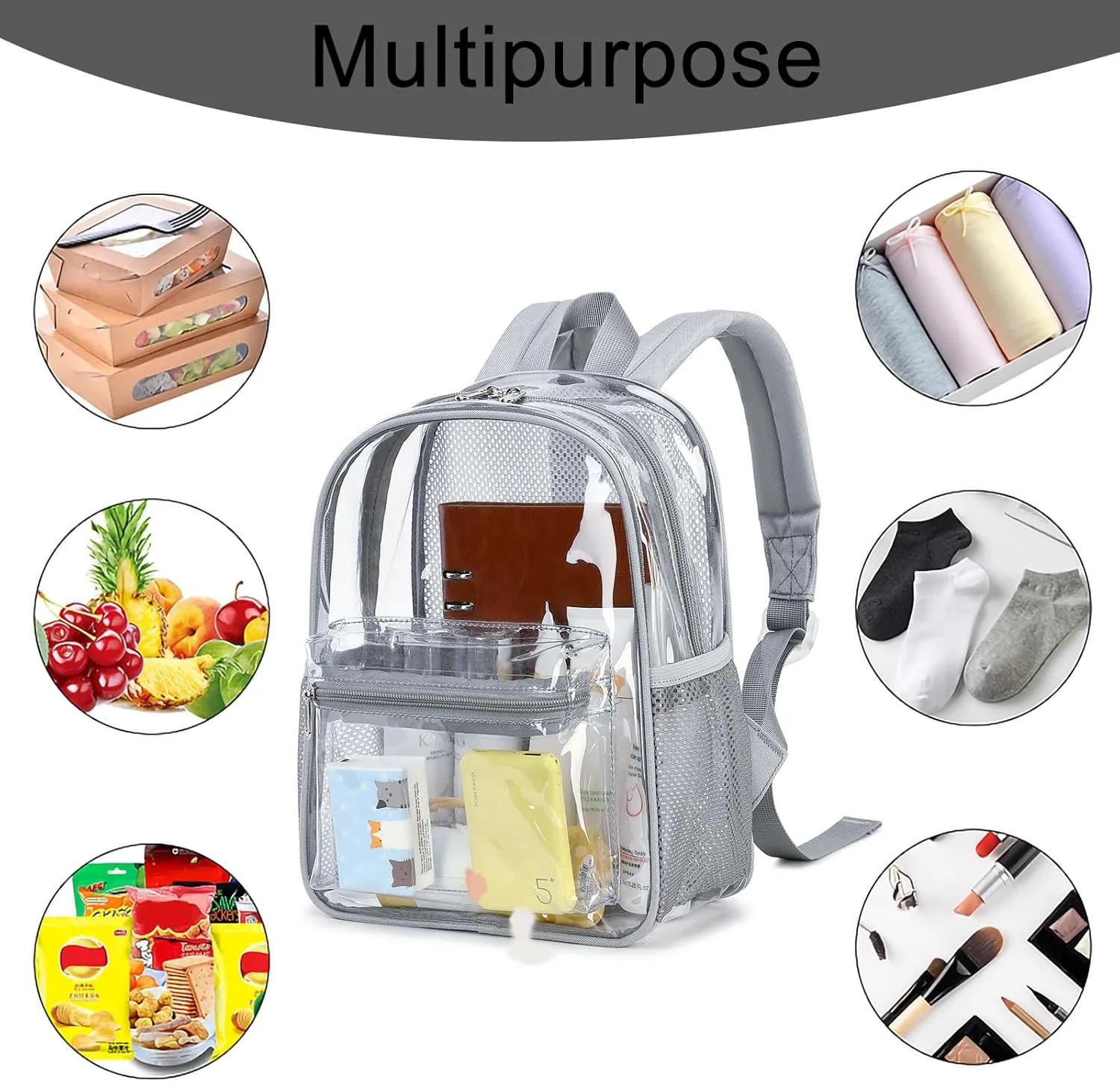 Clear Mini Backpack Stadium Approved 12x12x6 Small Transparent Backpacks Plastic See Through Bag for Work Festival Security Travel