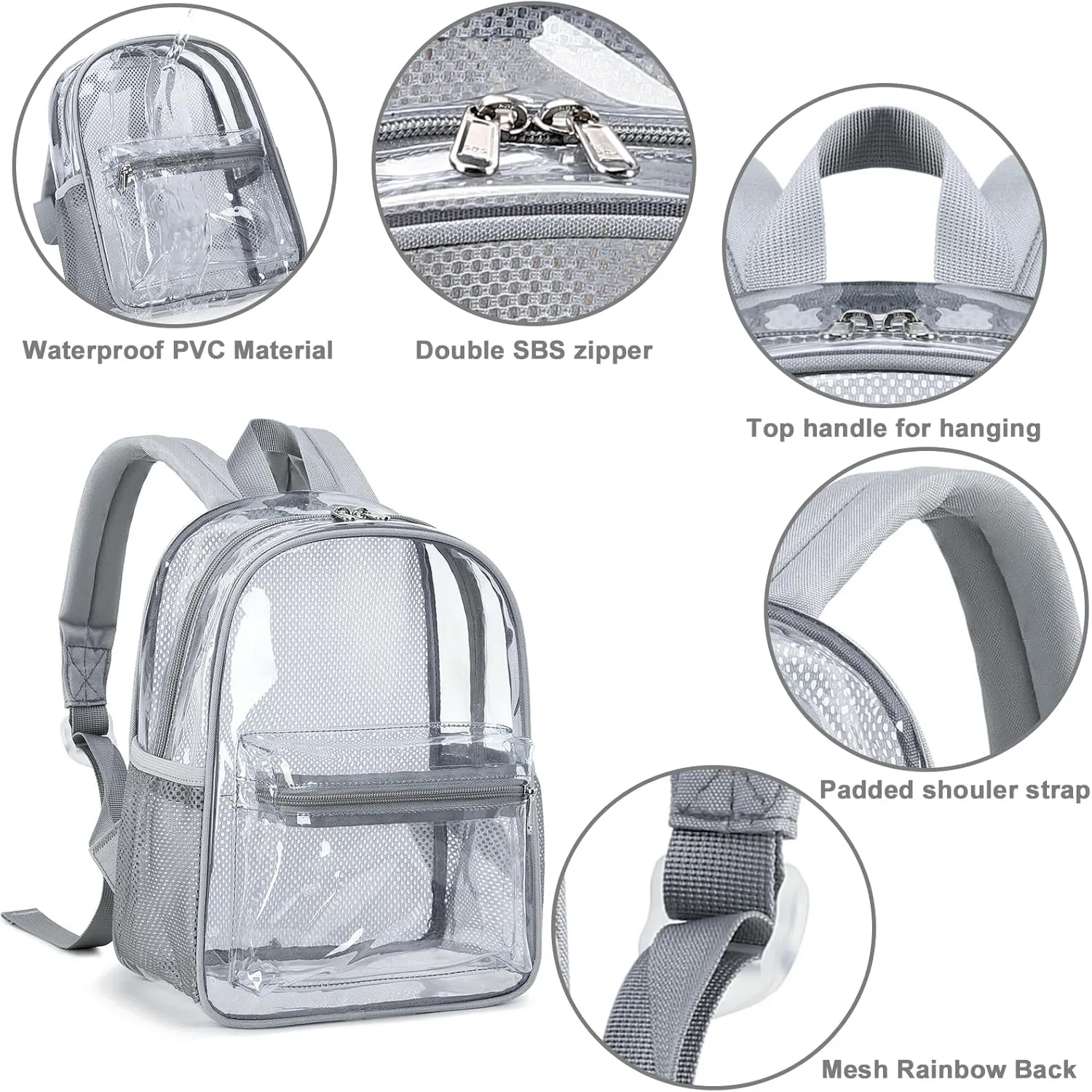 Clear Mini Backpack Stadium Approved 12x12x6 Small Transparent Backpacks Plastic See Through Bag for Work Festival Security Travel
