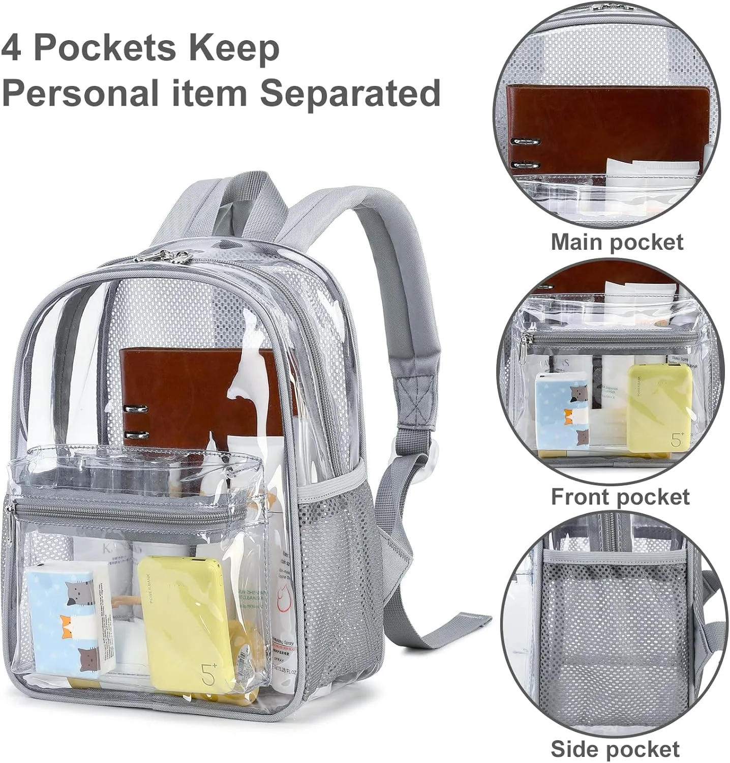 Clear Mini Backpack Stadium Approved 12x12x6 Small Transparent Backpacks Plastic See Through Bag for Work Festival Security Travel