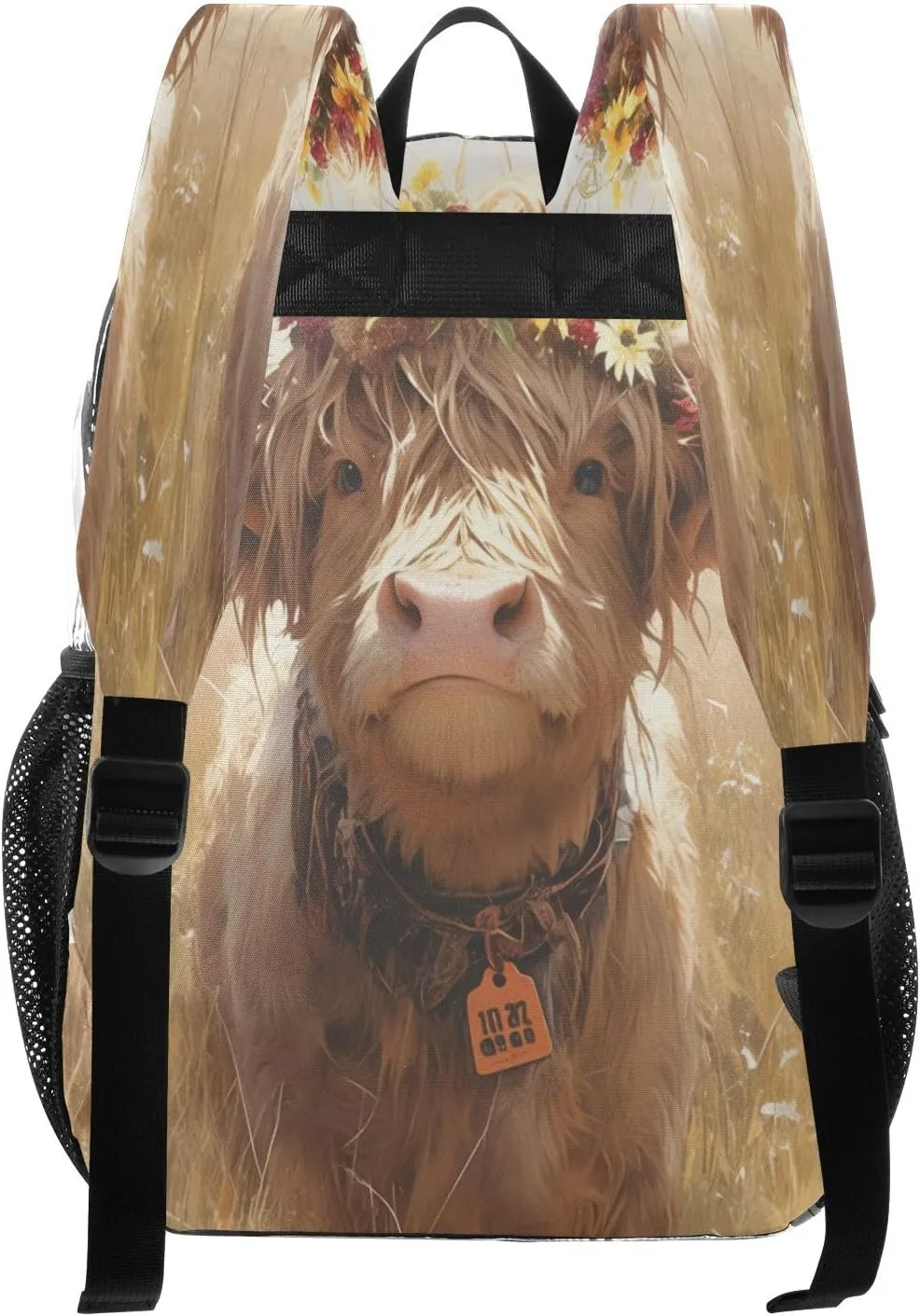 Clear School Backpacks Kids Clear Backpack For Adults Seethrough Heavy Duty Bag A Highland Calf with A Flower Crown Standing in A Grassy Field
