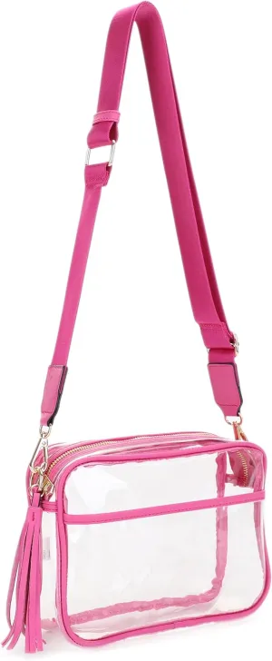 Clear Transparent Crossbody Bag for Stadium Approved Concert Events with Adjustable and Detachable Strap and Tassel