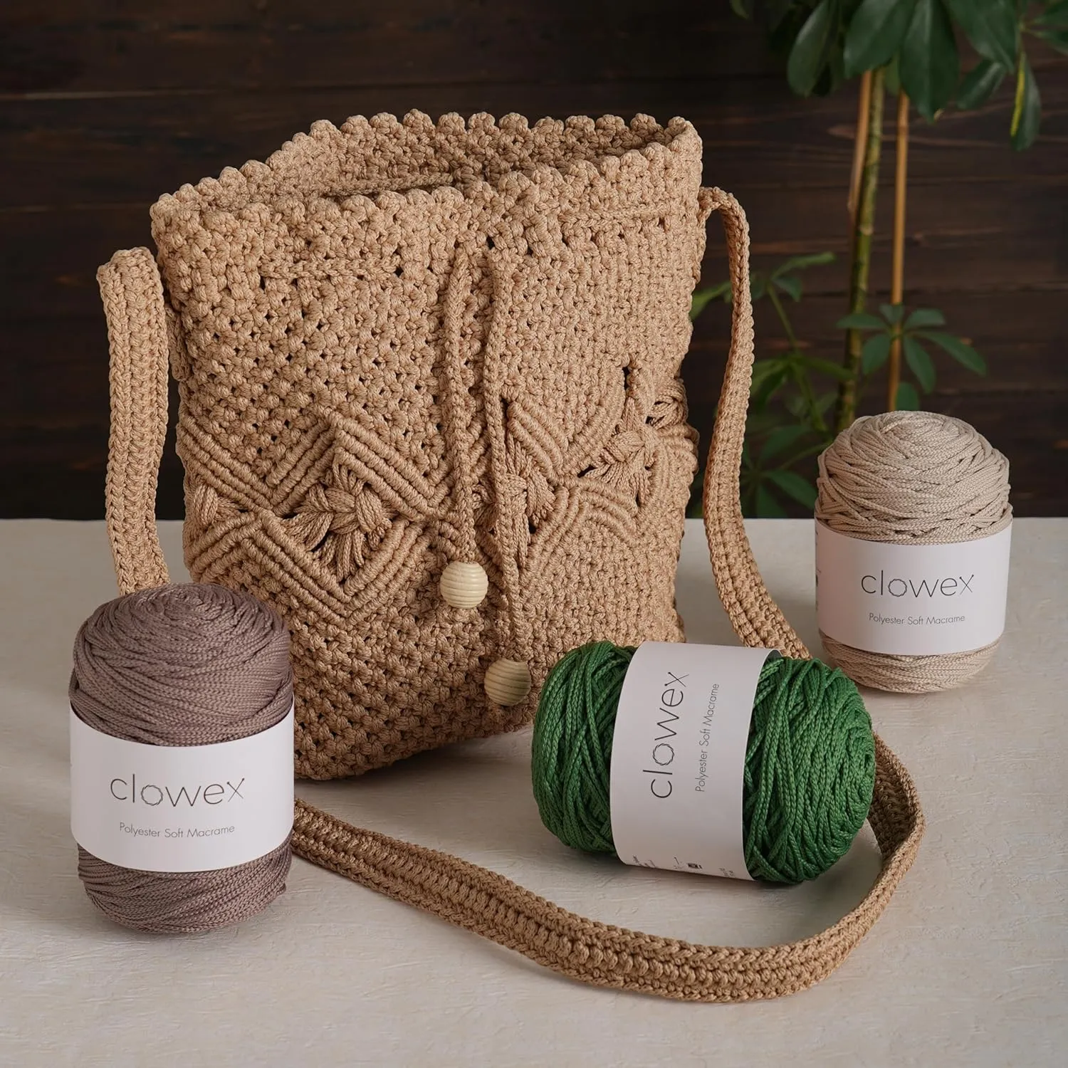Clowex Polyester Soft Macrame Cord, 2.5-3mm, 191 Yards x 1/9 Inc Turkish Polyester Rope, Braided Yarn for DIY Crafts, Plant Hanger, Wall Hanging, Macrame Bag