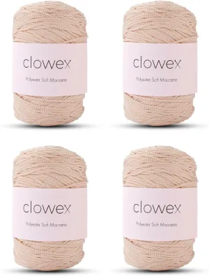 Clowex Polyester Soft Macrame Cord 2.5-3mm, 4 Skeins x 191 Yards x 1/9 inc Turkish Polyester Rope, Braided Macrame Yarn for DIY Crafts, Plant Hanger, Wall Hanging, Macrame Bag