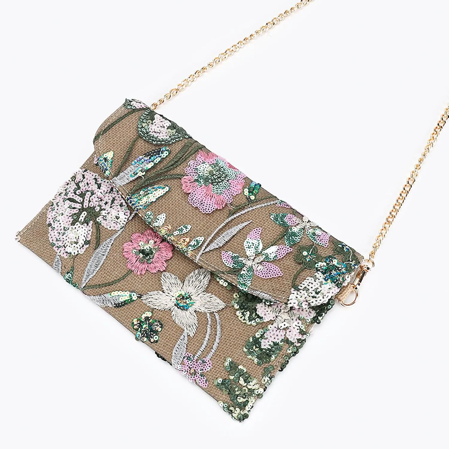 Clutch Purses for Women, Envelope Package, Sequin Embroidered Flowers Straw Bag, Bohemian Handmade Handbags