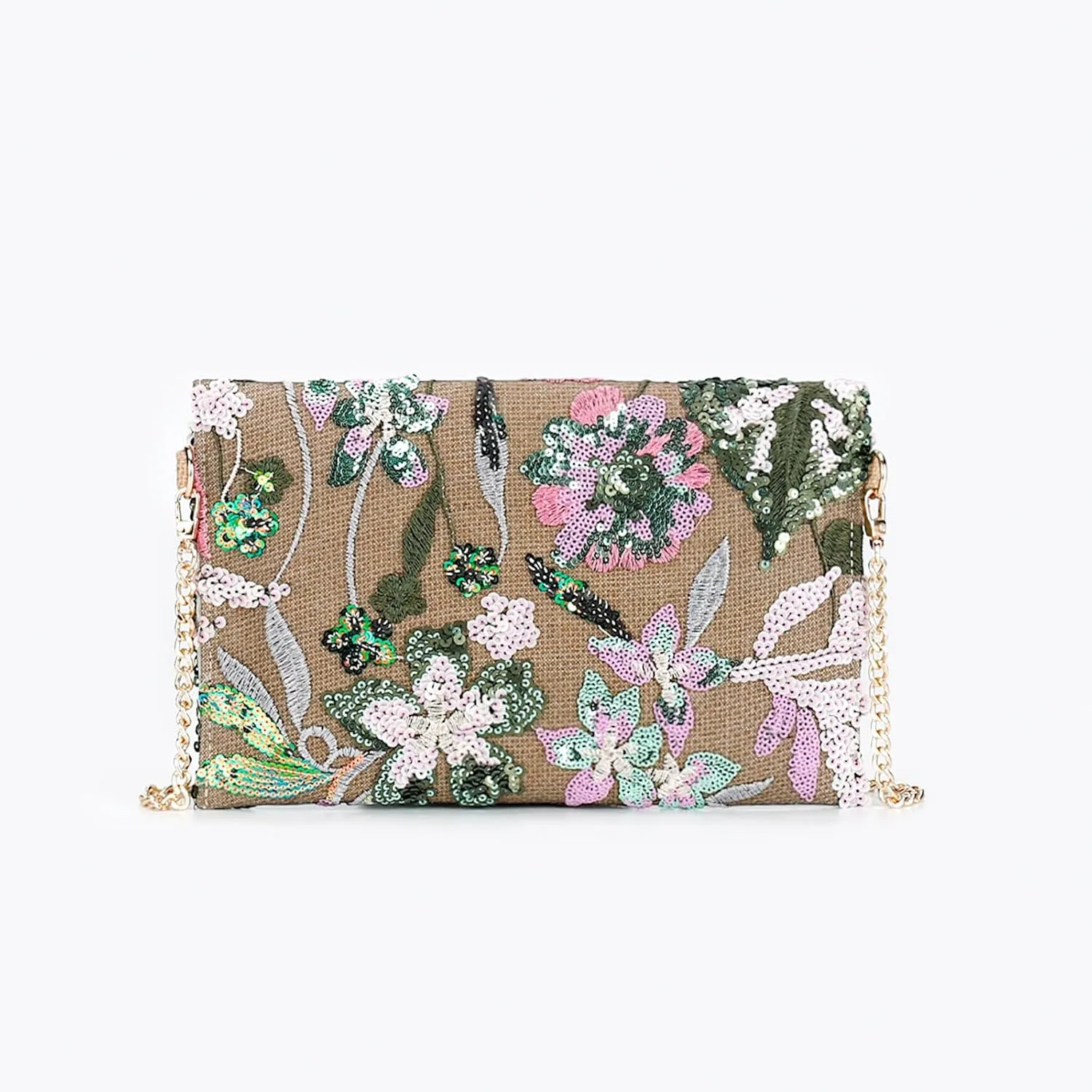 Clutch Purses for Women, Envelope Package, Sequin Embroidered Flowers Straw Bag, Bohemian Handmade Handbags