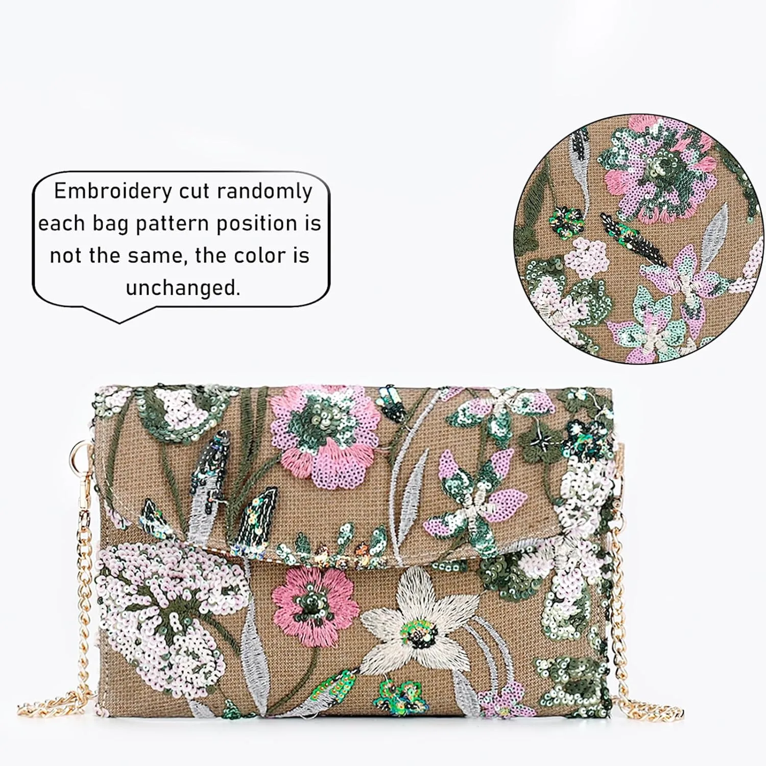 Clutch Purses for Women, Envelope Package, Sequin Embroidered Flowers Straw Bag, Bohemian Handmade Handbags