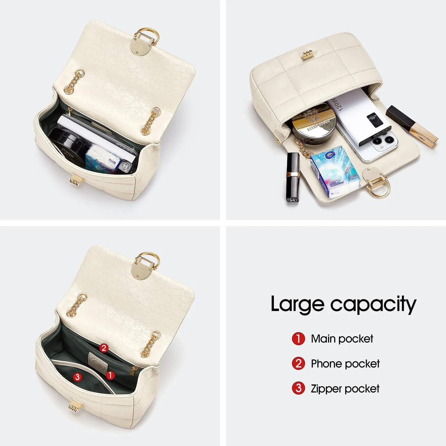 Cnoles Crossbody Bags for Women Fashion Leather Shoulder Bag with Chain Strap Trendy Clutch Purse Satchel Purse Handbag