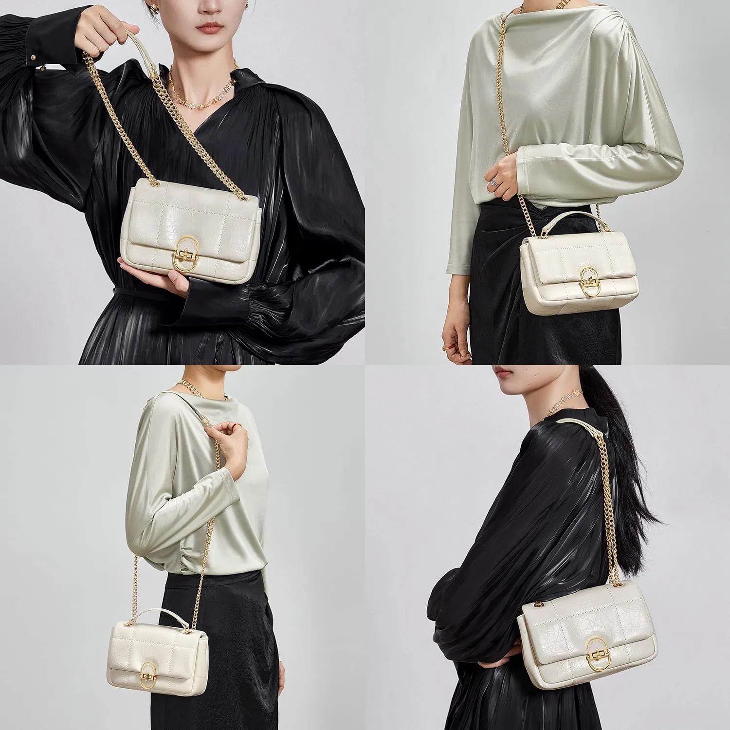 Cnoles Crossbody Bags for Women Fashion Leather Shoulder Bag with Chain Strap Trendy Clutch Purse Satchel Purse Handbag