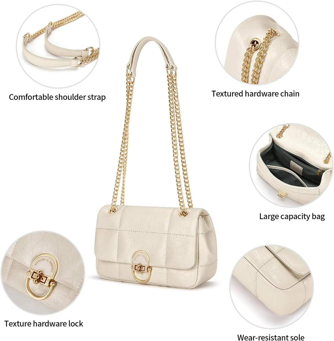 Cnoles Crossbody Bags for Women Fashion Leather Shoulder Bag with Chain Strap Trendy Clutch Purse Satchel Purse Handbag