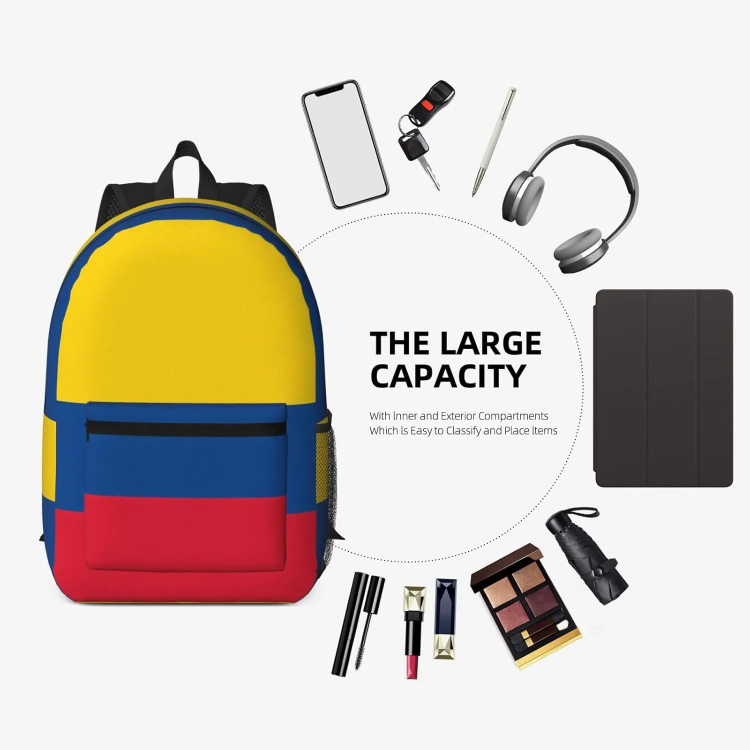 Colombian Colombia Flag 17 Inch Backpacks Multipurpose Laptop Backpack Double Shoulder Bag for Men Women Gifts