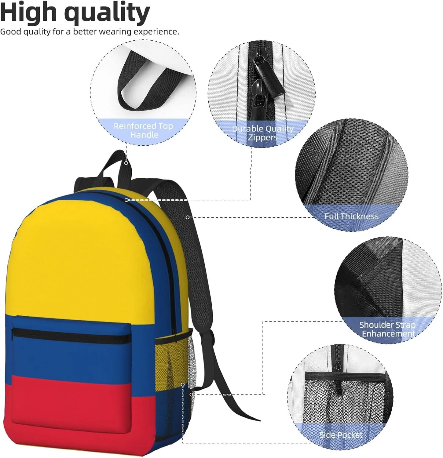 Colombian Colombia Flag 17 Inch Backpacks Multipurpose Laptop Backpack Double Shoulder Bag for Men Women Gifts