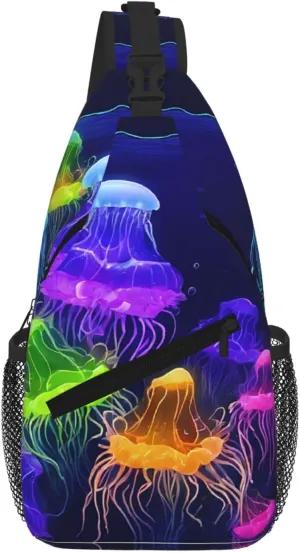 Colored Jellyfish Print Cross Chest Bag Diagonally For Short-Distance Travel And Daily Use