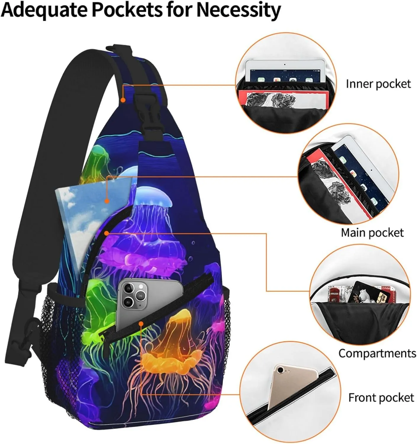 Colored Jellyfish Print Cross Chest Bag Diagonally For Short-Distance Travel And Daily Use