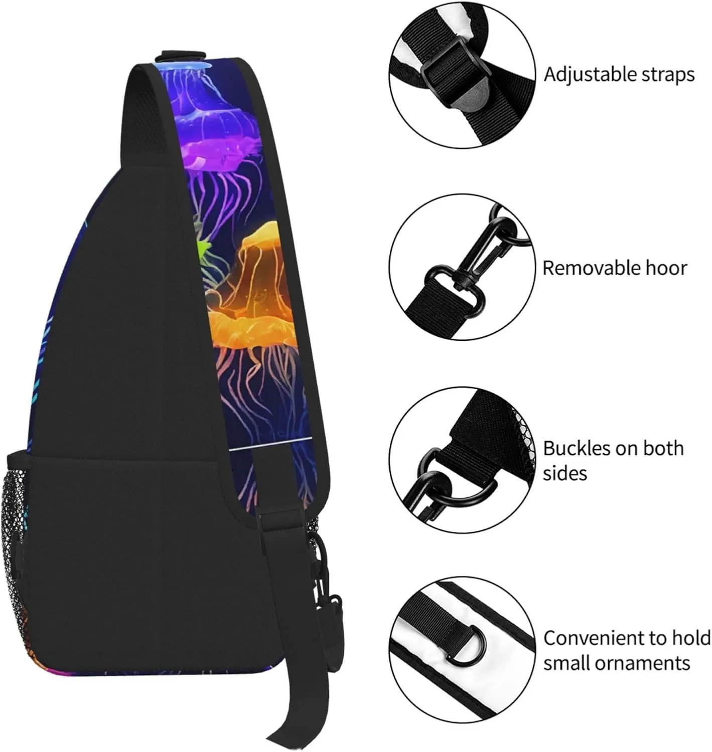 Colored Jellyfish Print Cross Chest Bag Diagonally For Short-Distance Travel And Daily Use