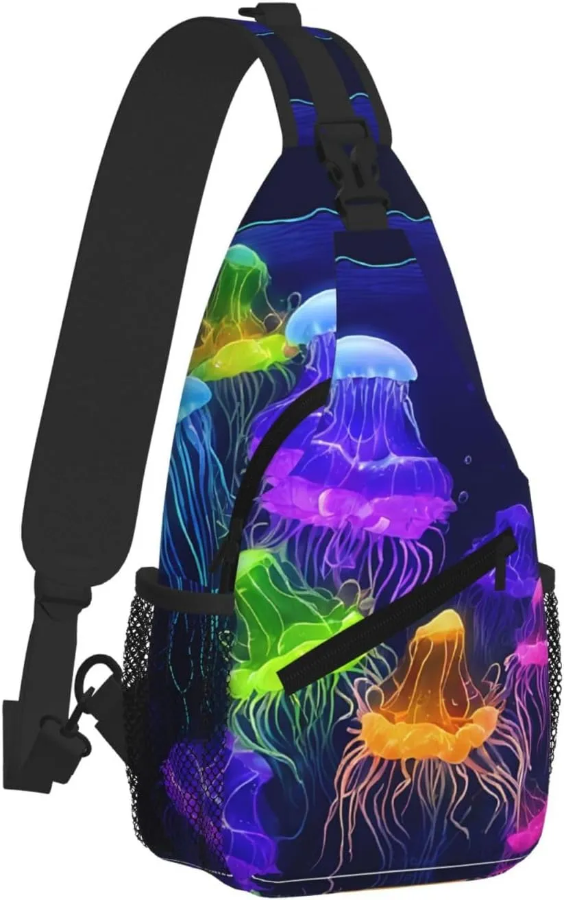Colored Jellyfish Print Cross Chest Bag Diagonally For Short-Distance Travel And Daily Use