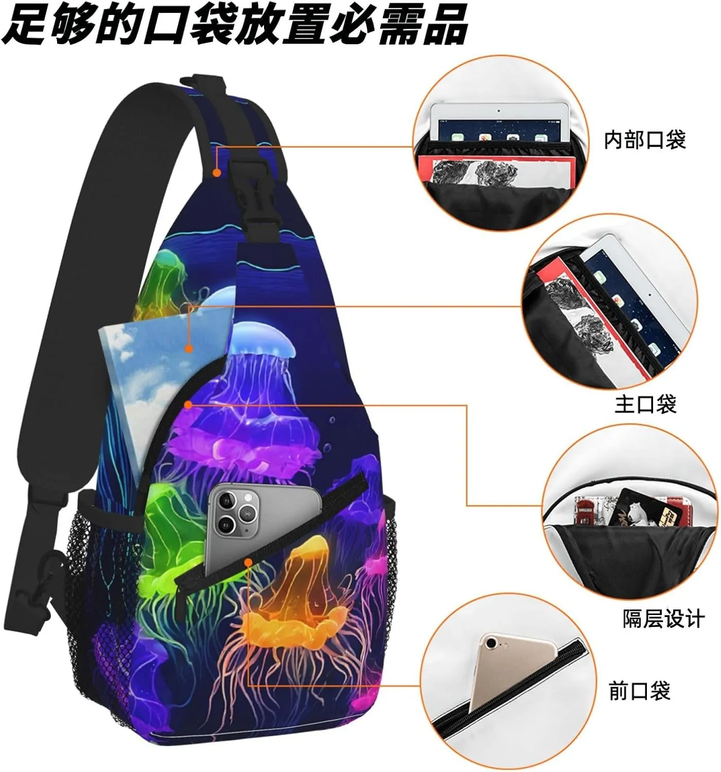 Colored Jellyfish Print Cross Chest Bag Diagonally For Short-Distance Travel And Daily Use