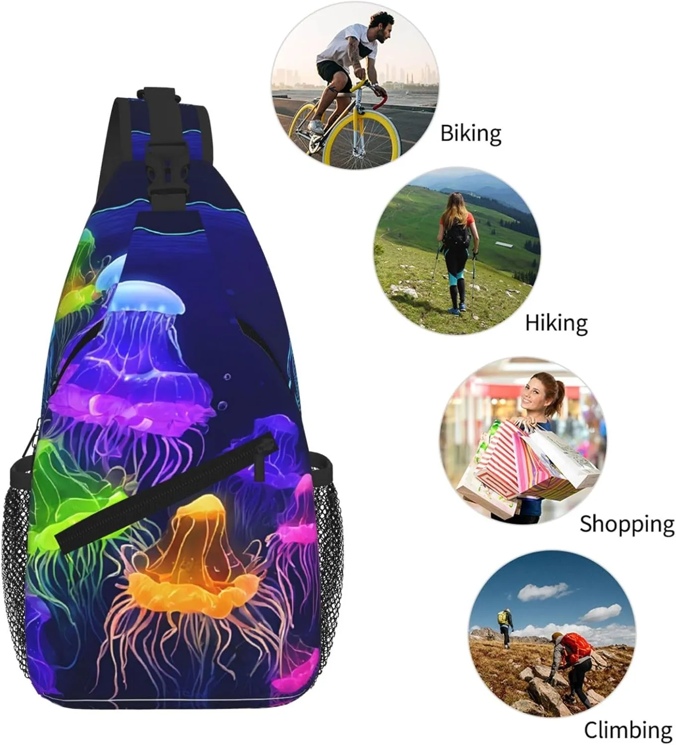 Colored Jellyfish Print Cross Chest Bag Diagonally For Short-Distance Travel And Daily Use