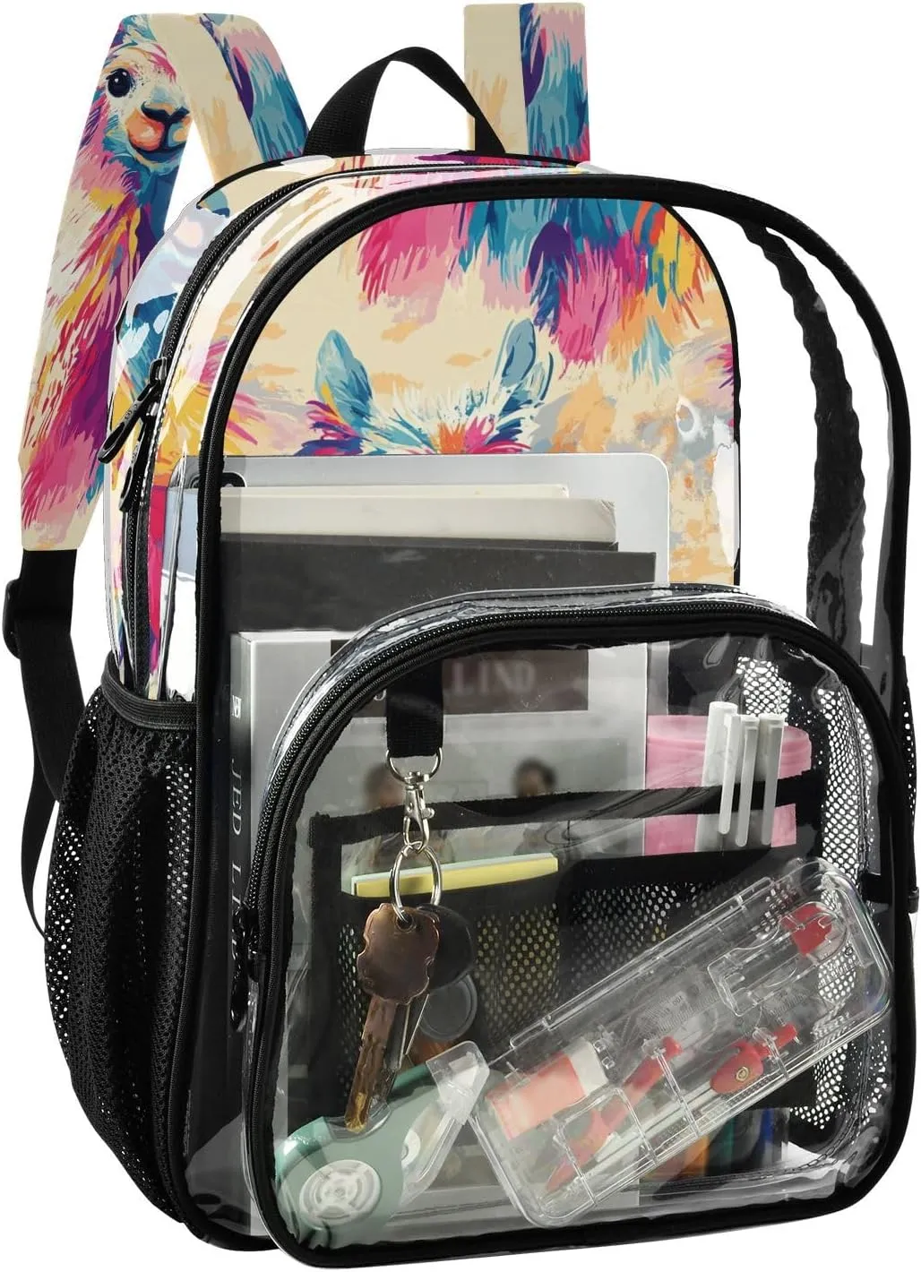 Colorful Llamas Tropical Paradise Backpack Clear For School Clear Backpacks For Teens See Through Transparent PVC Backpacks