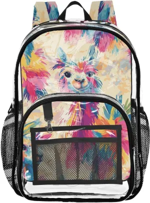 Colorful Llamas Tropical Paradise Backpack Clear For School Clear Backpacks For Teens See Through Transparent PVC Backpacks