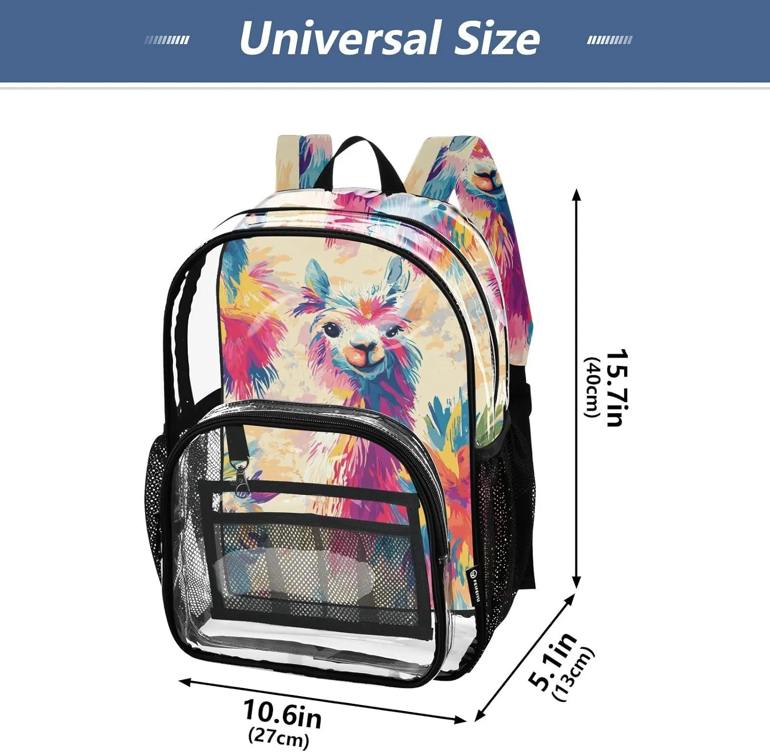 Colorful Llamas Tropical Paradise Backpack Clear For School Clear Backpacks For Teens See Through Transparent PVC Backpacks