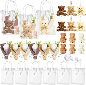 Conelist 6 Set Bear Party Favors Mini Stuffed Bear with Candle Flower Bouquets and Gift Bags for Baby Shower Bridal Shower Wedding Birthday
