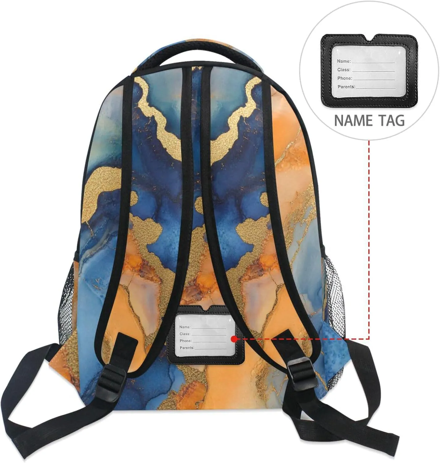 Cool Backpacks for Teacher Nurse Fashion Backpack With Water Bottle Pocket with Chest Strap Gift Men & Women Marble Orange Royal Blue