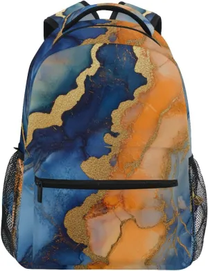 Cool Backpacks for Teacher Nurse Fashion Backpack With Water Bottle Pocket with Chest Strap Gift Men & Women Marble Orange Royal Blue