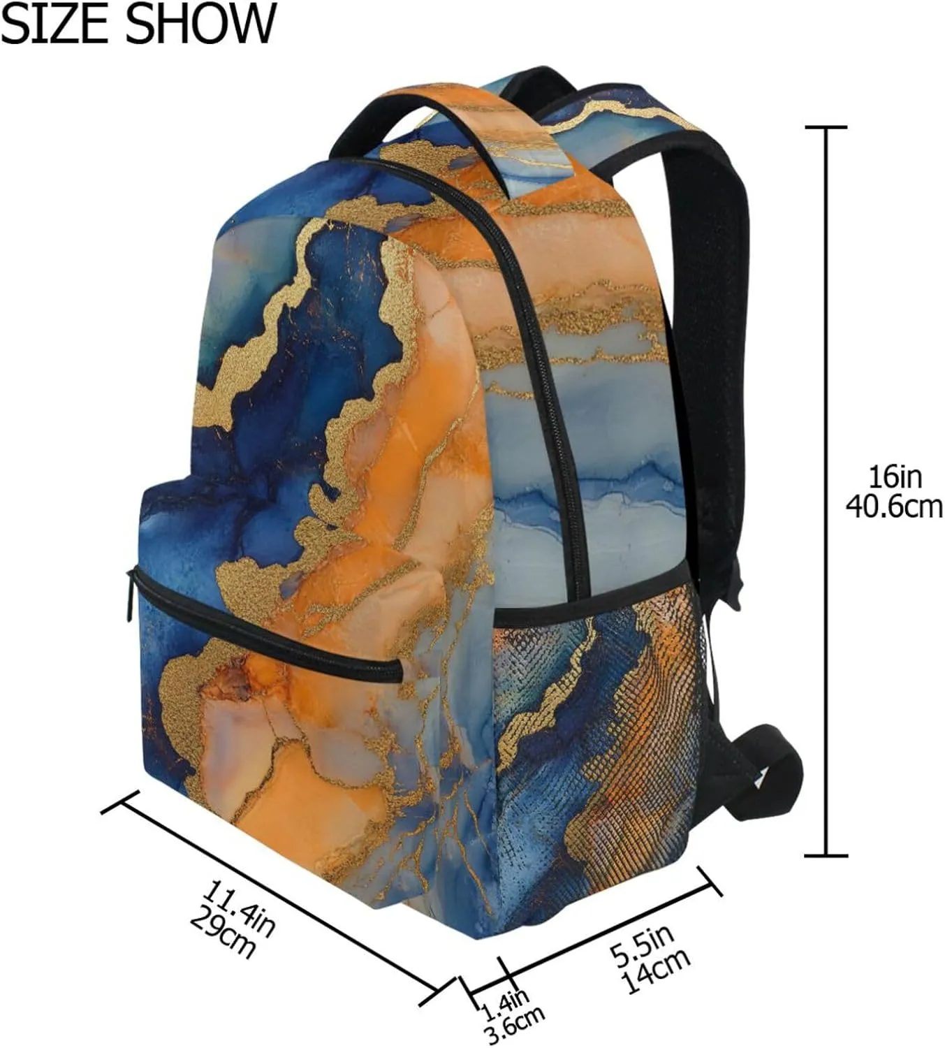 Cool Backpacks for Teacher Nurse Fashion Backpack With Water Bottle Pocket with Chest Strap Gift Men & Women Marble Orange Royal Blue