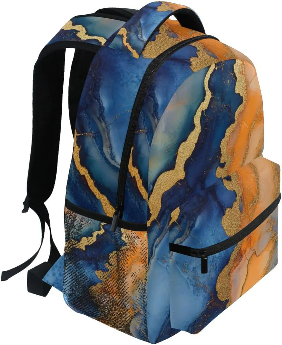 Cool Backpacks for Teacher Nurse Fashion Backpack With Water Bottle Pocket with Chest Strap Gift Men & Women Marble Orange Royal Blue