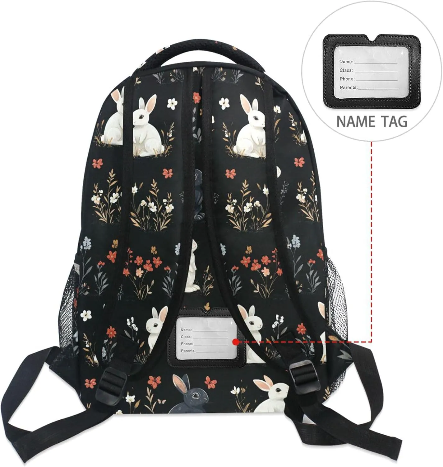 Cool Backpacks for Teacher Nurse Fashion Sports Backpack with Chest Strap Gift Men & Women Cartoon Cute Bunny Black