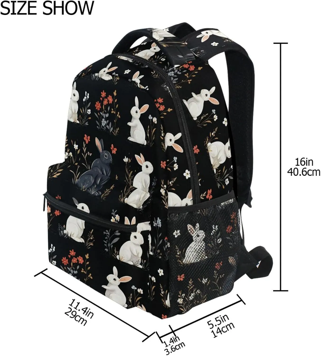 Cool Backpacks for Teacher Nurse Fashion Sports Backpack with Chest Strap Gift Men & Women Cartoon Cute Bunny Black