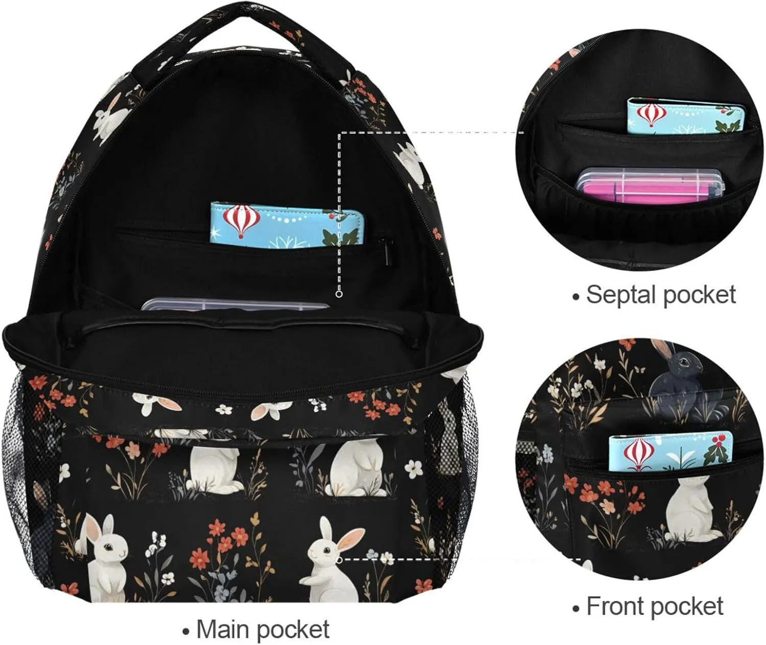 Cool Backpacks for Teacher Nurse Fashion Sports Backpack with Chest Strap Gift Men & Women Cartoon Cute Bunny Black
