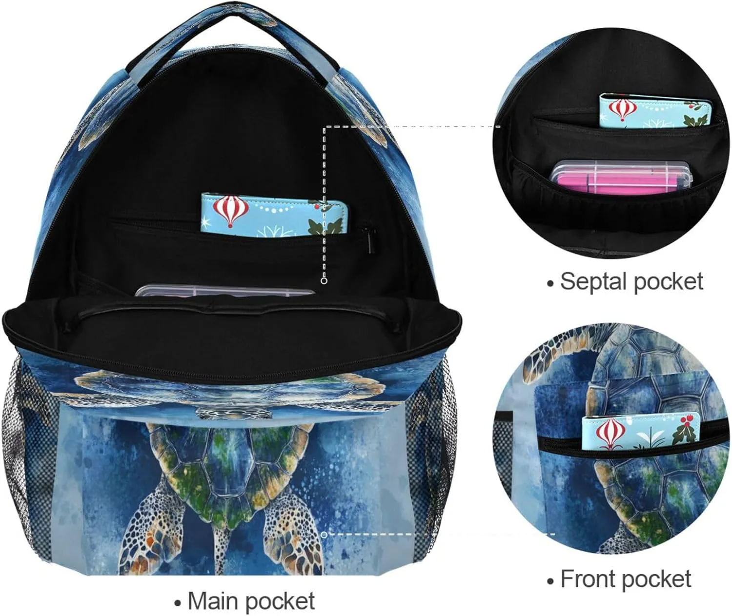 Cool Backpacks for Teacher Nurse Waterproof Personal Backpack with Chest Strap Gift Men & Women Fierce Turtle Reptile Blue