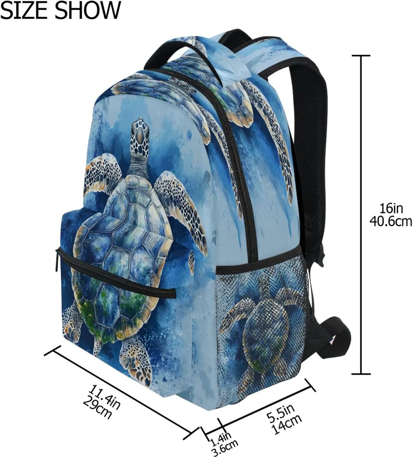 Cool Backpacks for Teacher Nurse Waterproof Personal Backpack with Chest Strap Gift Men & Women Fierce Turtle Reptile Blue
