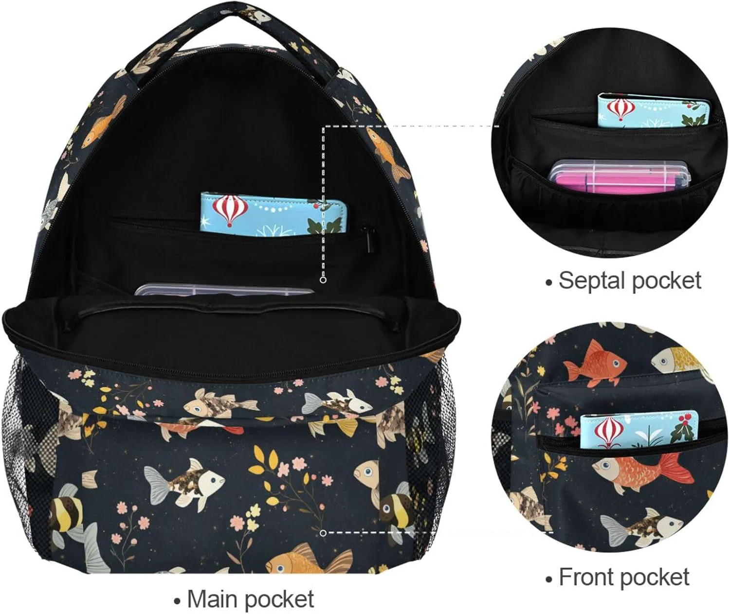 Cool Backpacks for Unisex Adult Fashion School Book Bag with Chest Strap for College Work Cartoon Sweet Fish Neutral