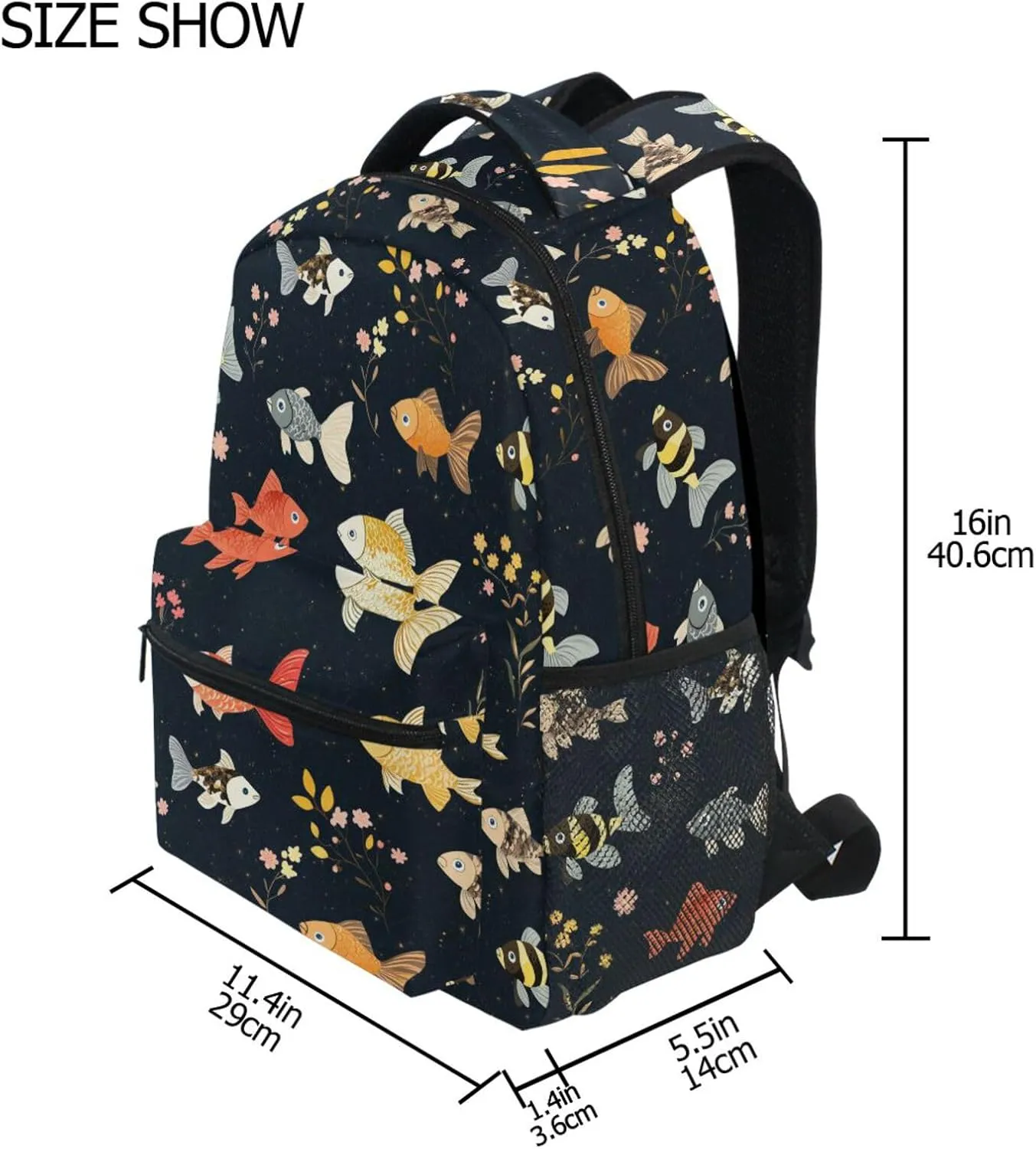 Cool Backpacks for Unisex Adult Fashion School Book Bag with Chest Strap for College Work Cartoon Sweet Fish Neutral