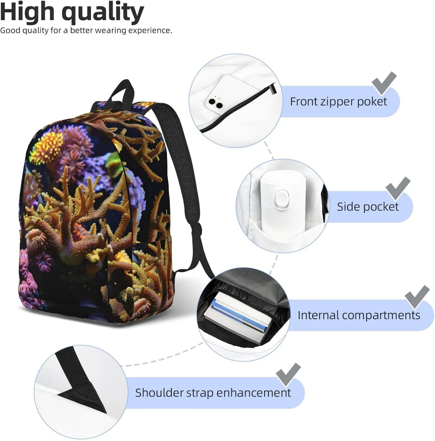 Coral Reef print Backpack Travel Backpacks for Women Men College Backpack Computer Bag for Travel