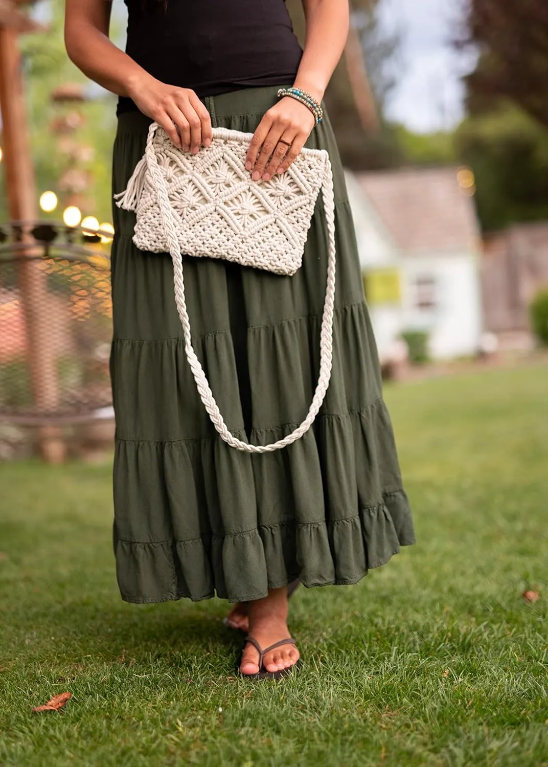 Cotton Macrame Purse Bag | Hand-Woven Knitted Crossbody Shoulder Strap Zipper | Cute Fringe Boho Coin | White Beige Gray
