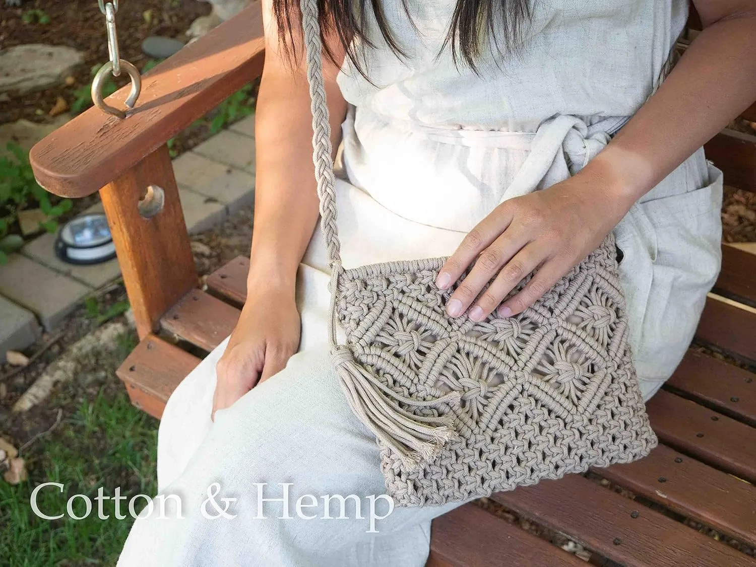 Cotton Macrame Purse Bag | Hand-Woven Knitted Crossbody Shoulder Strap Zipper | Cute Fringe Boho Coin | White Beige Gray