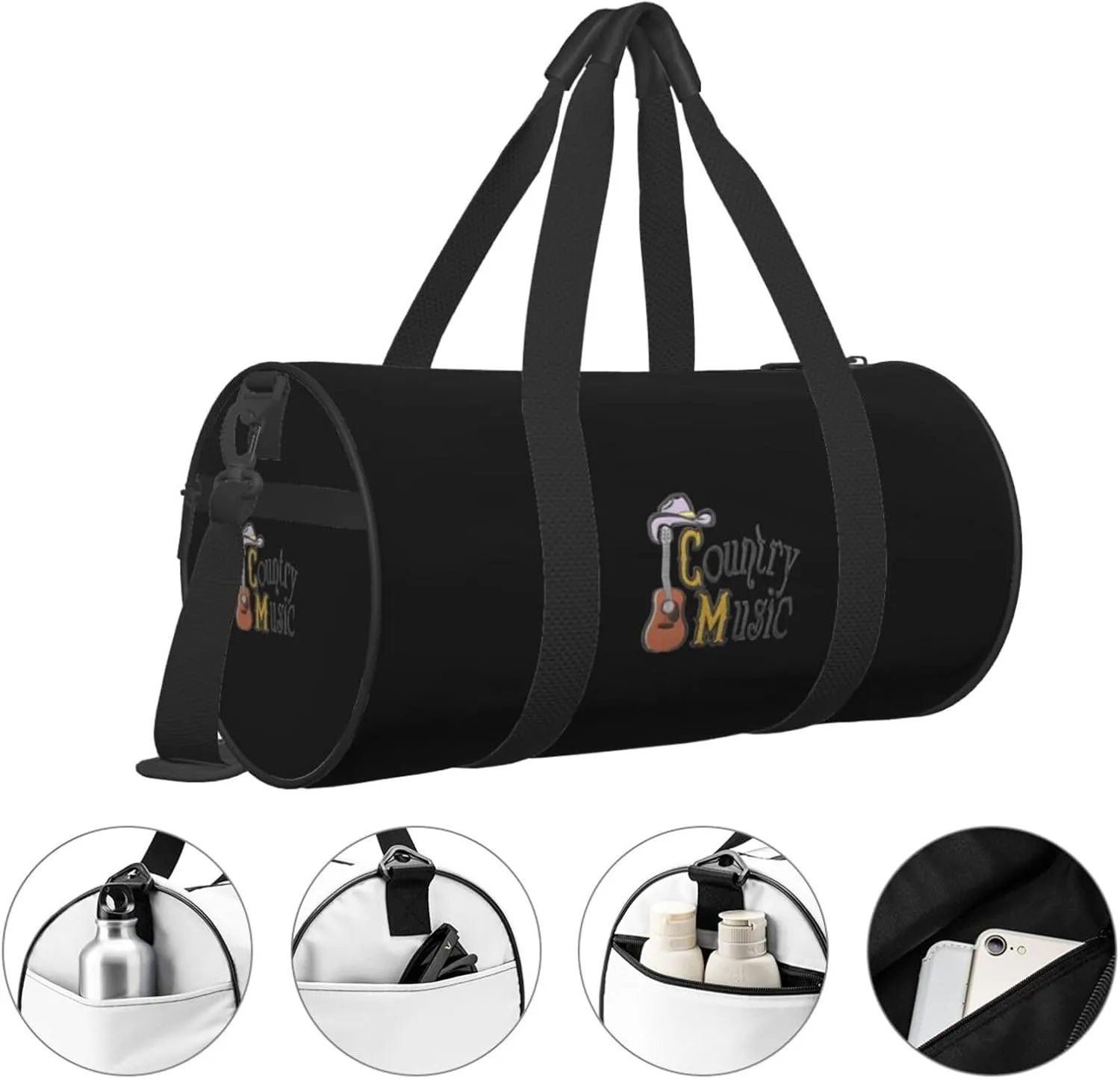 Country Music Travel Luggage Duffel Bag Sports Rolling Foldable Duffel Bag, Black