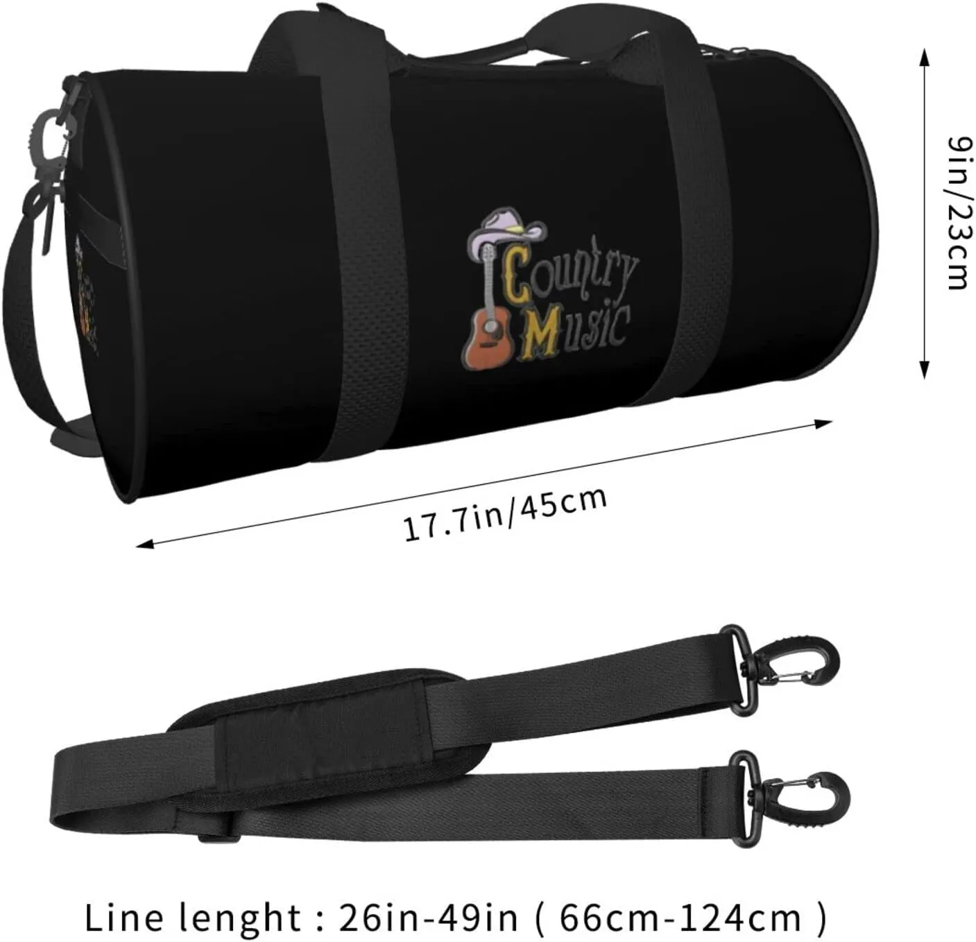 Country Music Travel Luggage Duffel Bag Sports Rolling Foldable Duffel Bag, Black
