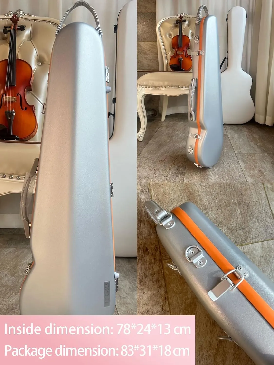 COYOUCO Violin Case, High Hardness Ultra-Light Violin Case - Aerospace Composite Material, 1.6Kg, Fits 3/4 and 4/4 Sizes, Silver,A