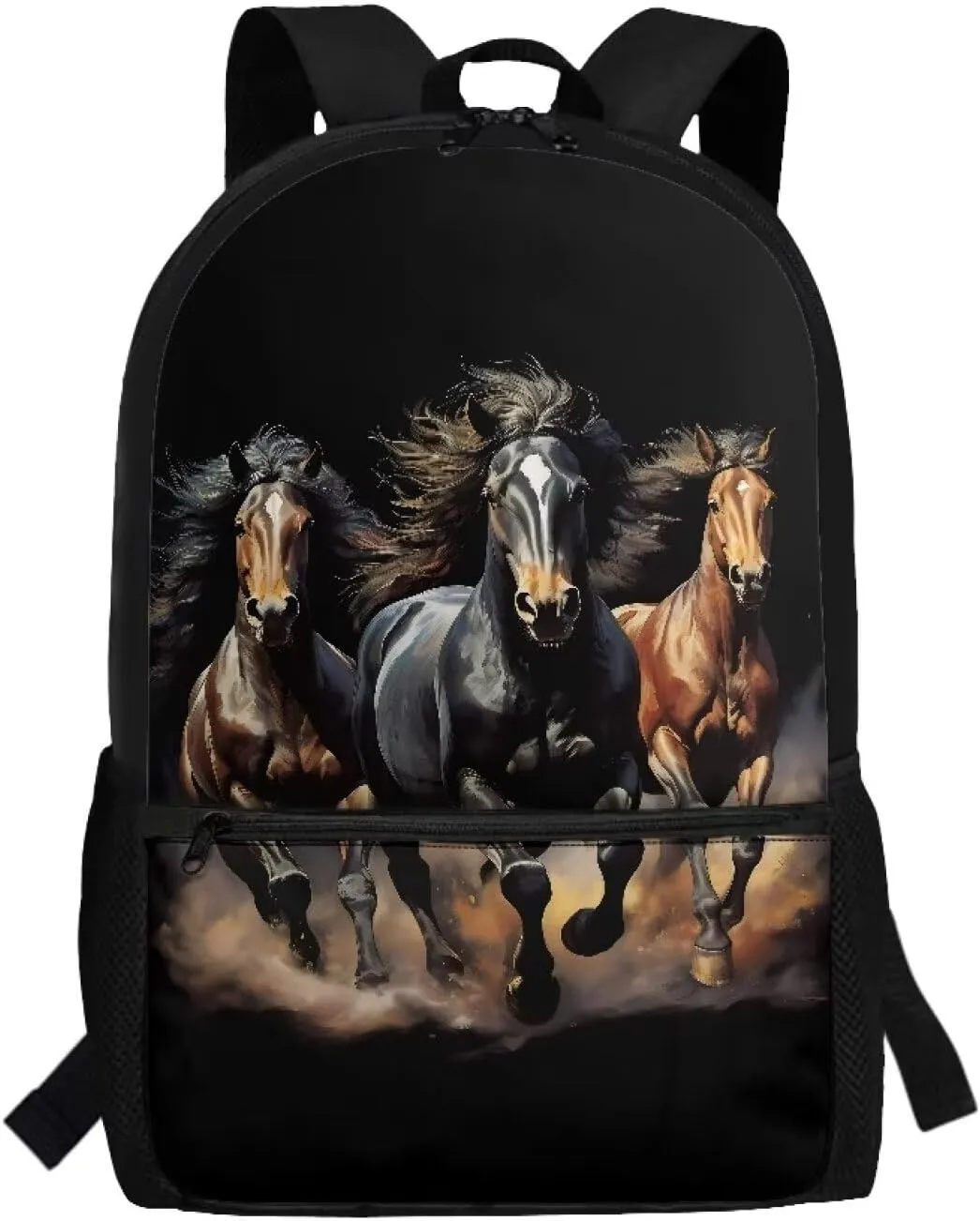 Crazy Horse Teen Backpack for School 17 Inch School Bag for Boys Girls 8-12 Kids Large Bookbags Black Schoolbag for Elementary School Student Hiking Camping Book Bag Laptop Backpacks