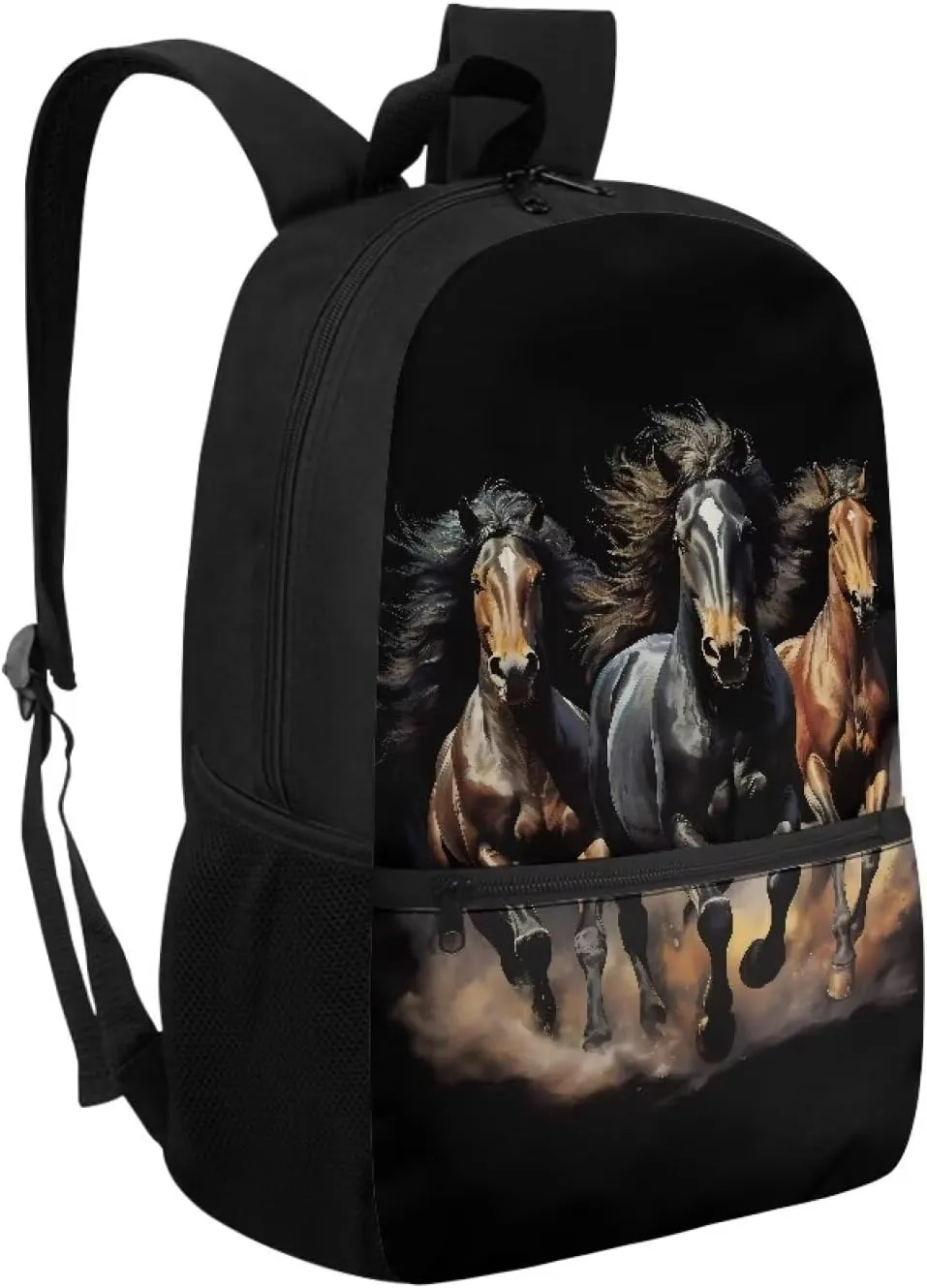 Crazy Horse Teen Backpack for School 17 Inch School Bag for Boys Girls 8-12 Kids Large Bookbags Black Schoolbag for Elementary School Student Hiking Camping Book Bag Laptop Backpacks