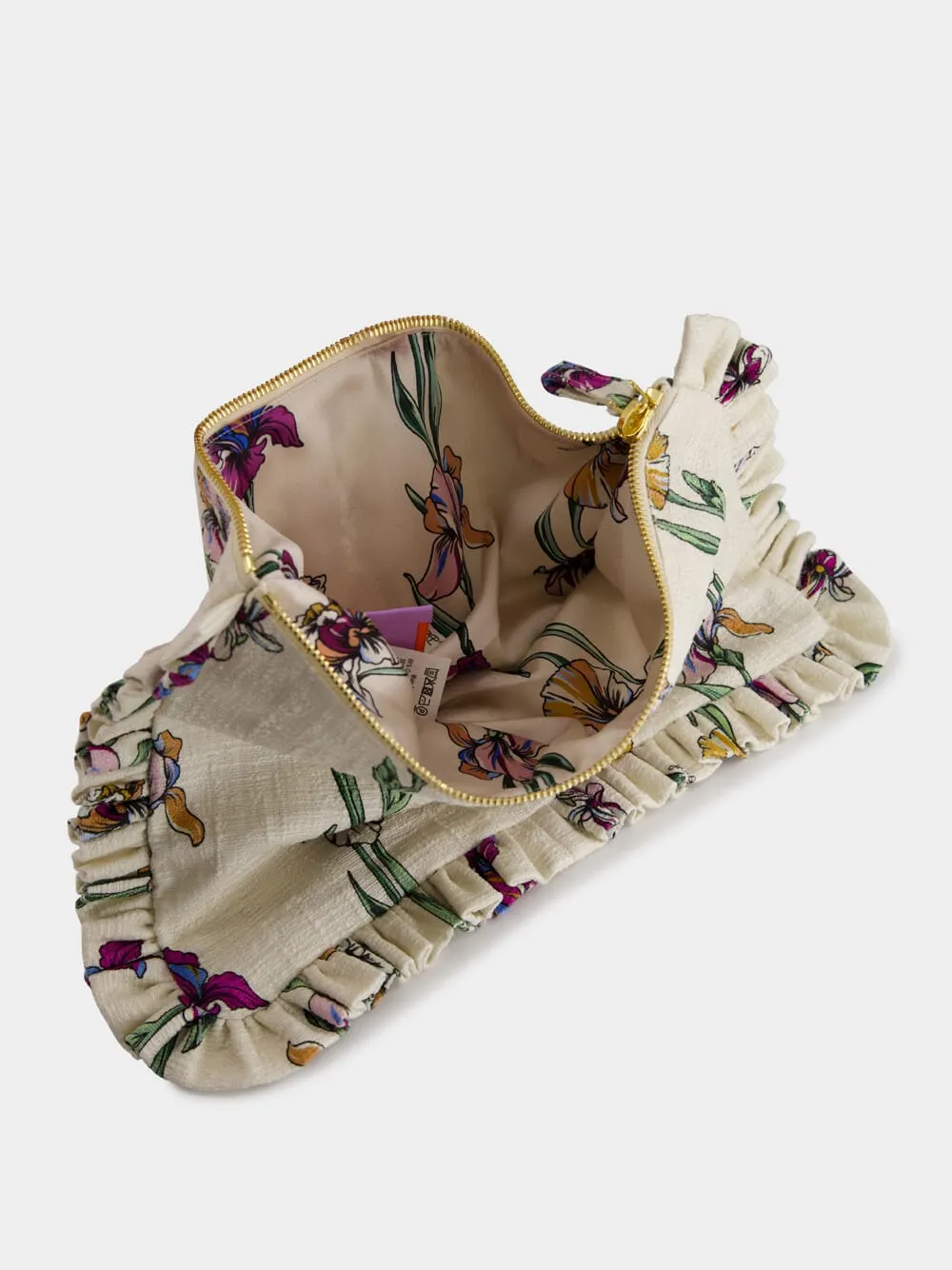 Cream Mini Iris Embroidered Cotton Clutch