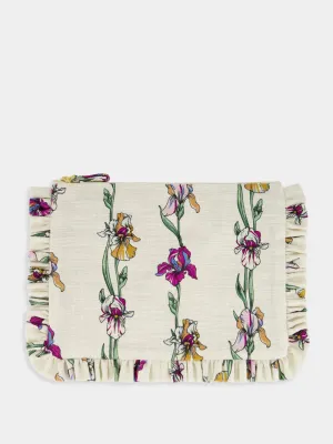 Cream Mini Iris Embroidered Cotton Clutch