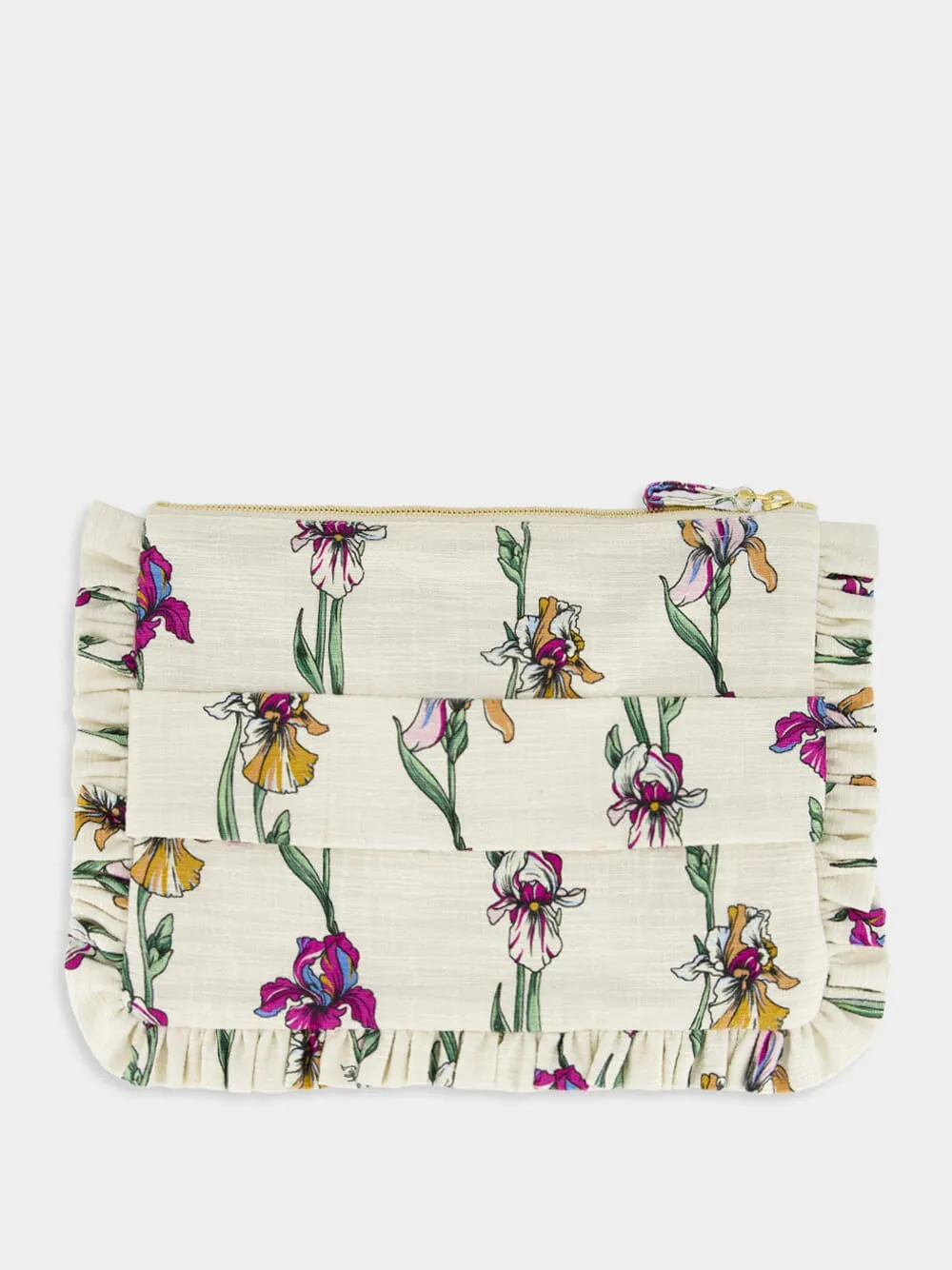 Cream Mini Iris Embroidered Cotton Clutch